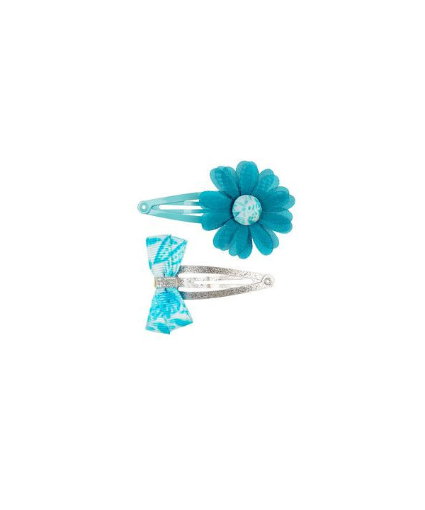 PINCES À CHEVEUX XANA - NŒUD - FLEUR - BLEU - ARGENT (G)
