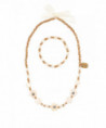 COLLIER + BRACELET ALEXA - FLEURS - BLANC CASSÉ - OR (N)