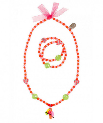 COLLIER + BRACELET MIKA - PERROQUET - ROSE - VERT (M)
