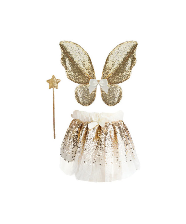SET PAPILLON SEQUIN DORÉ - JUPE - AILES ET BAGUE