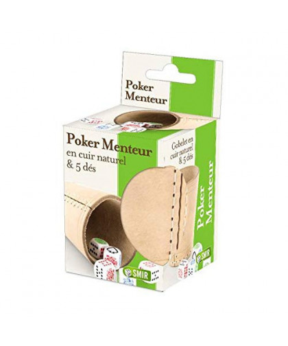 GOBELET EN CUI POKER MENTEUR AVEC CHAPEAU + 5 DÉS