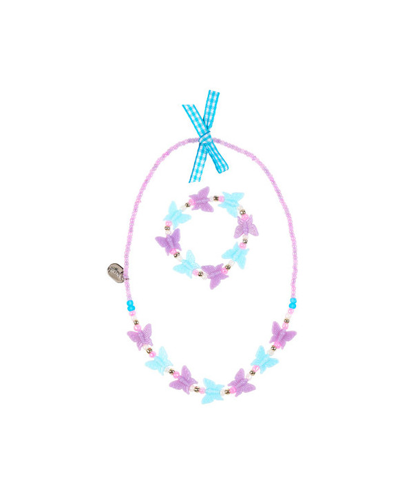 COLLIER + BRACELET ESMAY - PAPILLONS - LILAC - BLEU
