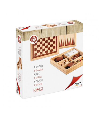 COFFRET 3 JEUX - ECHECS, DAMES, BACKGAMMON