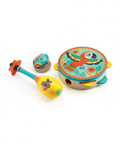 ANIMAMBO - SET DE 3 INSTRUMENTS TAMBOURIN/MARACAS/CASTAGNETTE