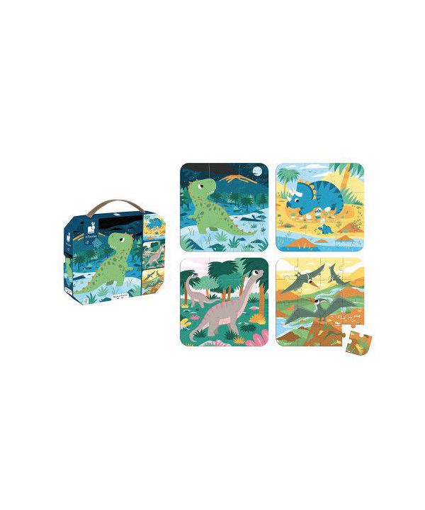 4 PUZZLES DINOSAURES (6-9-12-16 PCS)