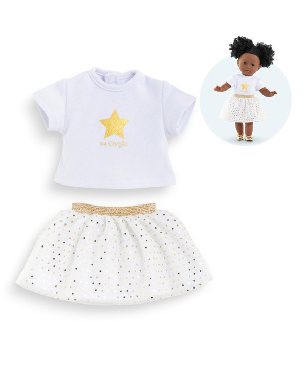 VET MC ENSEMBLE JUPE & T-SHIRT - IVOIRE & OR