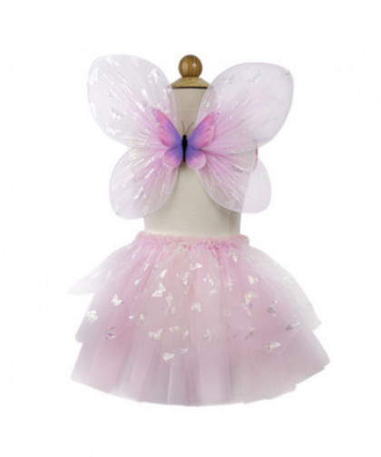 SET DE PAPILLON  FLUTTER ROSE -  JUPE AILES ET BAGUETTE