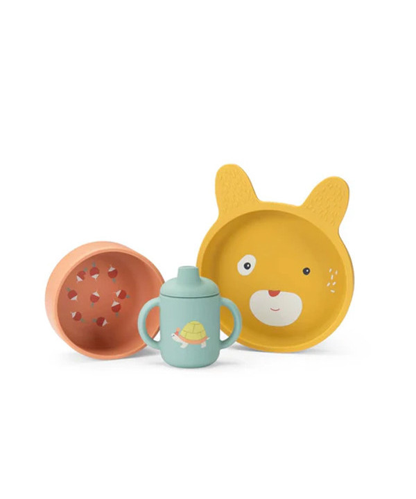 SET VAISSELLE SILICONE TROIS PETITS LAPINS