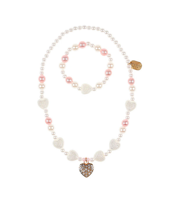 COLLIER + BRACELET GABY - CŒURS  BLANC ROSE