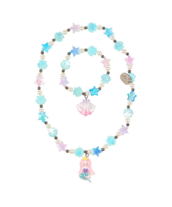 COLLIER + BRACELET STINE SIRÈNE - COQUILLE ROSE BLEU