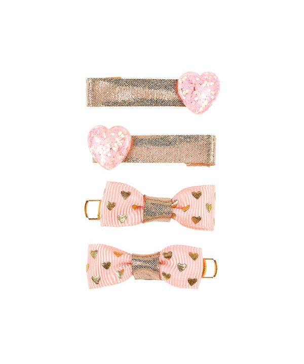 PINCES À CHEVEUX ZORA - CŒURS NŒUD ROSE OR