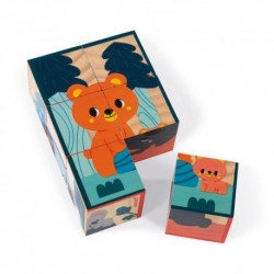 Janod - 6 cubes en bois: animaux