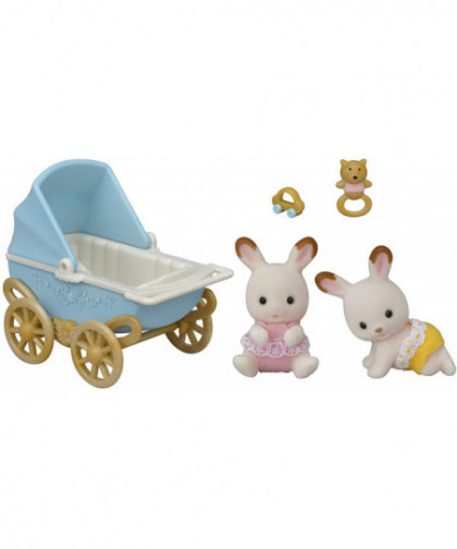 LES JUMEAUX LAPIN CHOCOLAT ET POUSSETTE DOUBLE