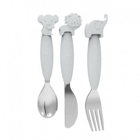 Feeding Essentials - B-Silicone cuillère, fourchette, couteau - Set gris