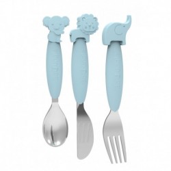 Feeding Essentials - B-Silicone cuillère, fourchette, couteau - Set bleu