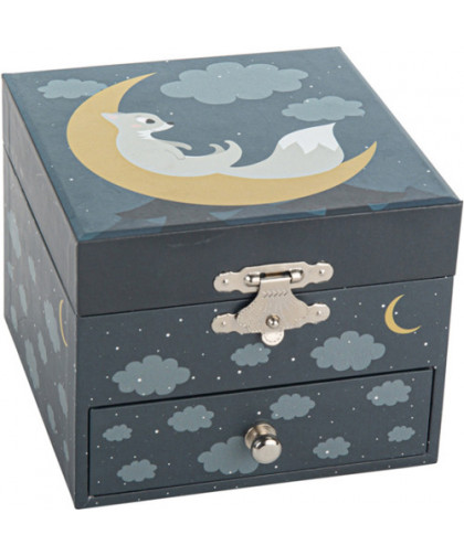 BOITE À MUSIQUE CUBE PHOSPHORESCENT RENARD DANS LE BOIS